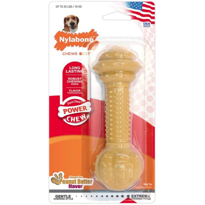 Nylabone Dura Chew Barbell Dog Chew Toy - Peanut Butter Flavor
